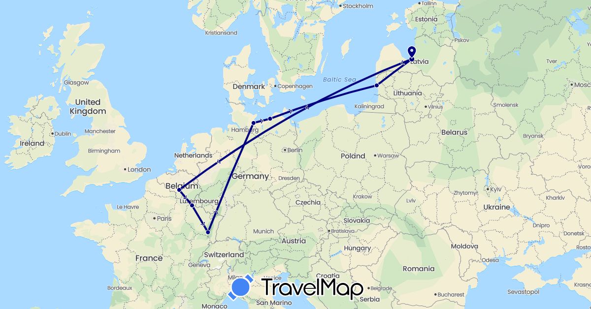 TravelMap itinerary: driving in Belgium, Germany, France, Lithuania, Latvia (Europe)